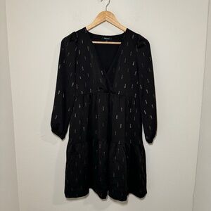 Madewell Dress Women's SM Black Metallic Jacquard Faux Wrap Tiered Mini Date